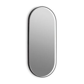 Espejo capsular iluminación led frontal borde metálico negro