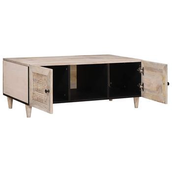 Mesa De Café | Mesa De Centro Beige 100 X 54 X 40 Cm Madera Maciza De Acacia
