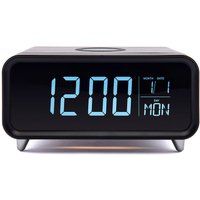 groov-e athena alarm clock with wireless charger - black  silver black