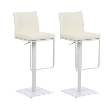 Lote De 2 Taburetes De Bar Panamá Tapizados En Polipiel Simil Cuero Crema 44x42x86 Cm Clp