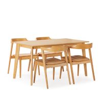 juego de mesa 140x80 cm y 4 sillas de comedor color roble