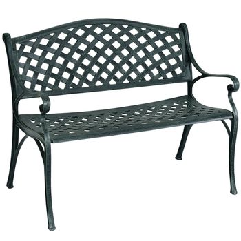 Costway Banco de Jardín en Fundición de Aluminio con Reposabrazos Respaldo Diseño de Rejilla para Patio Pórtico Balcón Césped Verde Antiguo