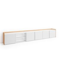 mueble tv television muebles de salon almacenaje 309x50x35 cm para tv hasta 80 led estilo moderno blanco y roble soft