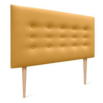 Dhome Cabecero De Polipiel Con 3 Hileras De Botones Y Patas Cabezal Tapizado Cama Lujo (mostaza, 105cm)