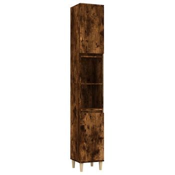 Armario De Baño | Mueble Baño Madera Contrachapada Roble Ahumado 30x30x190 Cm