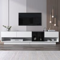 mueble de tv con almacenaje diseno en blanco y negro mdf con 3 cajones y estantes acabado alto brillo 190x40x42cm