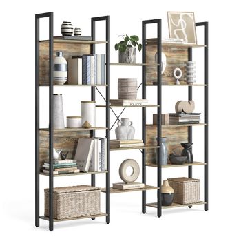 Librería Estantería de Almacenamiento con Estantes Marco de Metal, Roble Con Veta Azul + Negro / 158a cm