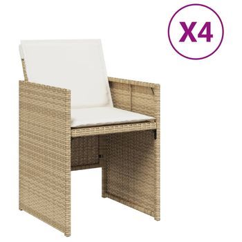 Pack 4 Uds Sillas De Jardín | Silla De Exterior | Sillón Con Cojines Ratán Sintético Beige