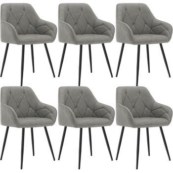 Set 6 Sillas De Comedor Y Cocina De Piel Sintética Con Respaldo Reposabrazos Patas Metálicas Diseño Ergonómico - Gris Oscuro - Woltu