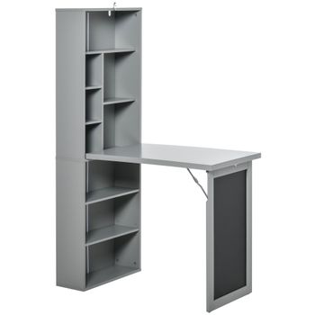 HOMCOM Escritorio con almacenaje plegable de pared abatible con estantería puesto de trabajo tablero de tiza y estante ajustable   Aosom España