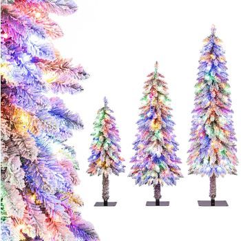 Juego De 3 Árboles De Navidad Con Nevado Costway , 90cm, 120cm Y 150cm