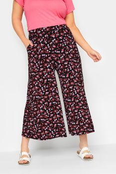 Yours Culottes Negros De Flores Rojas Y Rosas, Mujer Curvy Y Tallas Grandes, Yours