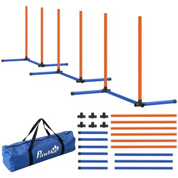 PawHut Set de Agility para perros de 3 piezas con postes de slalom, bolsa de transporte, set de entrenamiento para todas las razas, Naranja