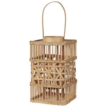 Linterna De Madera De Bambú Natural 35 Cm Portavelas De Vidrio Boho Lumbis