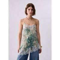liu jo blusa top en saten estampado con encaje para mujer