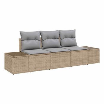 Juego De Sofá Con Cojín 3 Piezas | Mueble De Jardín Beige Ratán Sintético