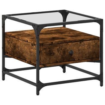 Mesa De Centro，mesa Auxiliar，mesita De Centro Tapa De Vidrio Acero Roble Ahumado 50x50x45 Cm