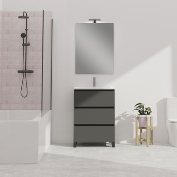 Conjunto De Baño Wink | 70 Cm Gris Oscuro | Tres Cajones | Lavabo Empotrado | Mueble Montado | No Incluye Espejo | Alday
