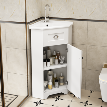Mueble De Baño De Pie Con Lavabo Integrado De Cerámica, Blanco, 59 × 42,5 × 90,5 Cm