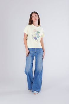 camiseta con flores de lentejuelas yellow