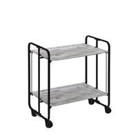 carrito camarera estructura metalica negra bandejas color pino envejecido