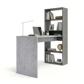Mesa De Escritorio Con Estantería 120x50 Cm Cosmic Gris Grafito - Gris Cemento 120 X 71 X 53 Cm