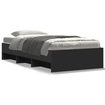 Cama Individual | Cama De Adulto | Estructura De Cama Madera De Ingeniería Negra 90x200 Cm