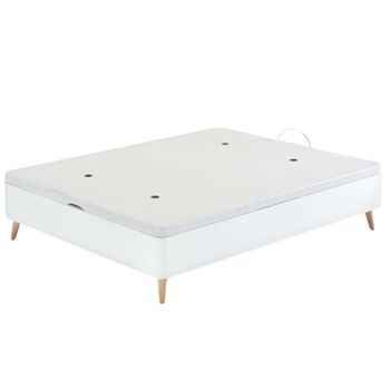 Canapé Alto Abatible Estilo Nórdico Con Patas Ligeramente Inclinadas Color Blanco Cama Dormitorio 135x190 Cm