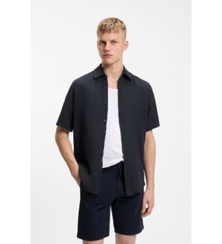 BOSS para hombre. 50537382 Camisa Rash marino (L), Casual, Algodón, Manga corta