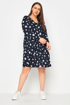 Yours Vestido Corto Azul De Lunares Blancos, Mujer Curvy Y Tallas Grandes, Yours