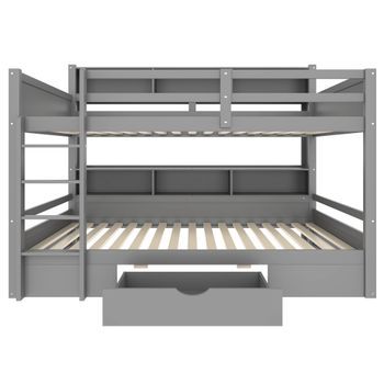 Litera 90x200 Cm - Con Cajones, Con Compartimentos De Almacenamiento, Sin Colchón - Gris