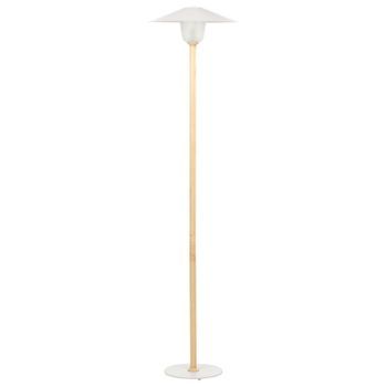 Lámpara De Pie Moderna Base De Madera Maciza Pantalla Cónica Blanca Moppy
