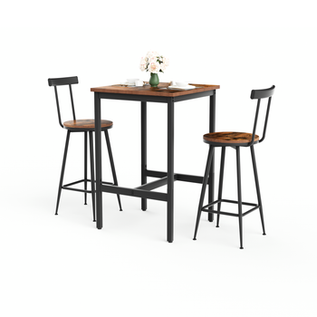 Mesa De Bar Y Taburetes - Mueble De Comedor - Tablero Y Acero - Marrón Rústico (60x60x92cm)