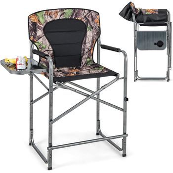 Silla Plegable Camping Alta, Silla Director Plegable Con Mesa Lateral Costway 62 X 56 X 110 Cm