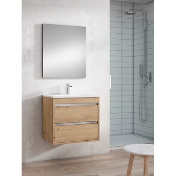 Mueble Slider 60 Cm, Roble Moderno. Pack Mueble + Lavabo.