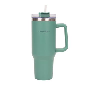 Botella térmica con pajita acero inoxidable 1,18 litros verde claro