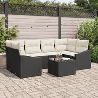 conjunto de sofa de jardin de 7 piezas con cojines ratan negro de poliratan v2034 unico  negro