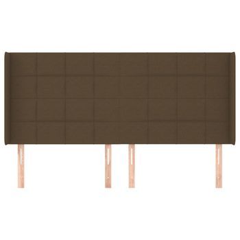 Cabecero Cama Mueble De Dormitorio Con Orejas De Tela Oscuro 203 X 16 X 118/128 Cm Marrón M02_0003529