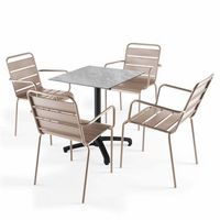 mesa reclinable de marmol 70x70 cm con 4 sillas de metal taupe opera - oviala