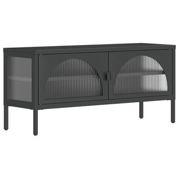Mueble Tv | Mueble De Salón | Armario Tv Vidrio Y Acero Negro 105x35x50 Cm