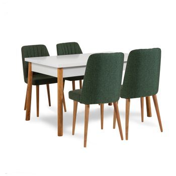Set Mesa Comedor Extensible Y Sillas (5 Piezas) Santiago Pino Atlántico Blanco Verde