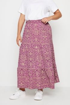 Yours Falda Larga Rosa Y Crema Etsampado Cachemira, Mujer Curvy Y Tallas Grandes, Yours