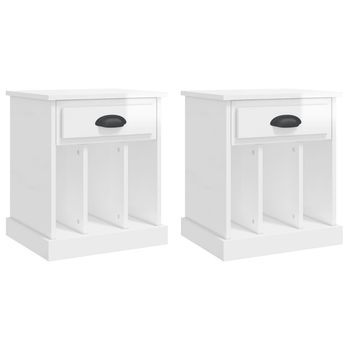 Pack 2 Uds Mesitas De Noche | Mesa Auxiliar | Mesilla Blanco Brillante 43x36x50 Cm