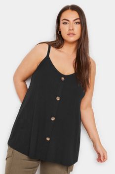 Yours Top Canalé Negro De Tirantes Con Botones, Mujer Curvy Y Tallas Grandes, Yours