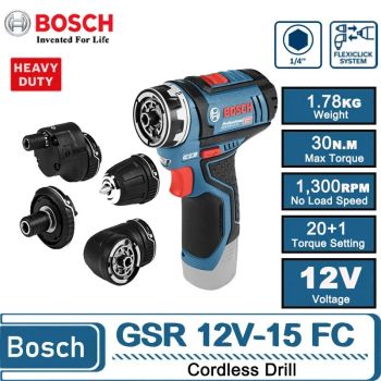 GSR 12V-15 FC para taladro inalámbrico profesional Bosch 12V batería de iones de litio diseño compacto 30Nm de par herra