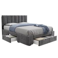 cama tapizada gris 140x200 cm de terciopelo con somier y cuatro cajones