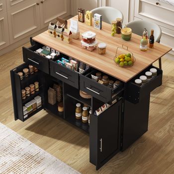 Carrito De Cocina Con Mesa Plegable, 139 X 46 Cm, Superficie Efecto Madera