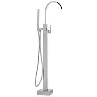 grifo independiente de bano laton plateado brillante con ducha de mano montado en el suelo moderno ribbon