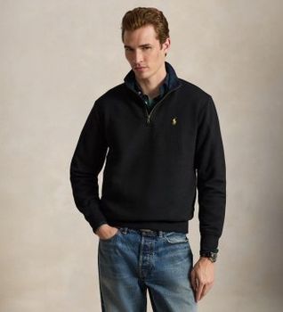 Polo Ralph Lauren para hombre. 710B28291001 Sudadera con media cremallera negra (S), Negro, Casual, Algodón, Manga larga