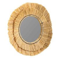 espejo redondo de fibra natural marron 57x57x6